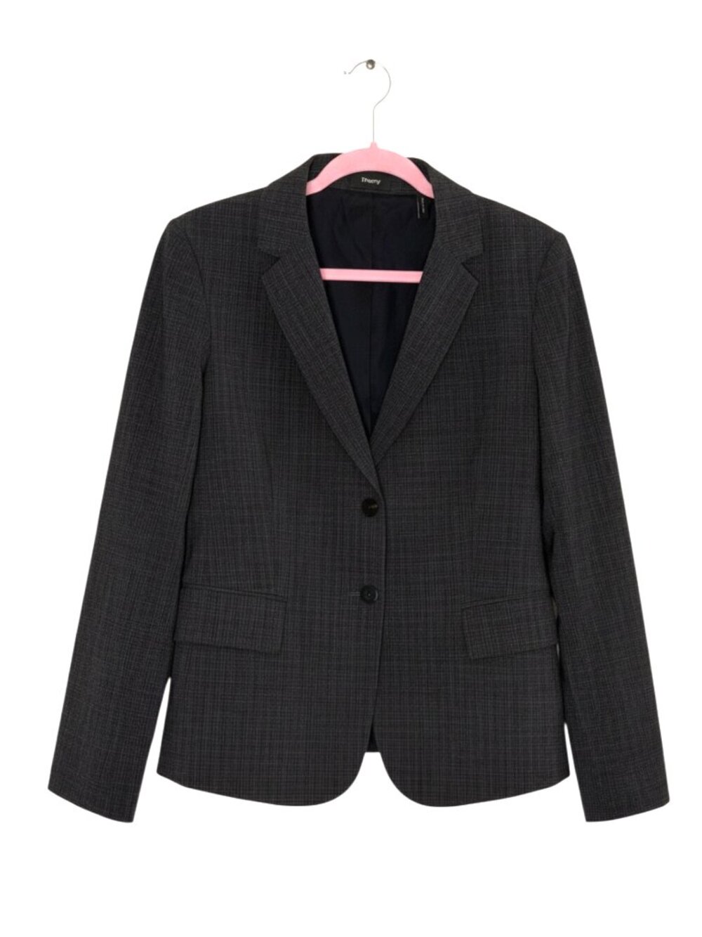 Theory Carissa Good Wool Blazer Jacket Plaid Gray Womens 8